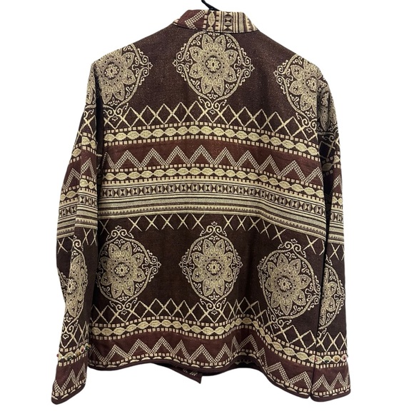 Vintage Flashback Brown Bronze Tapestry Print with Beads Button Up Jacket Large - Picture 6 of 8
